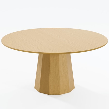 Homeroots 60" Natural Wood Pedestal Base Round Top Dining Table 721094