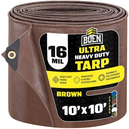 Ultra Heavy Duty Tarp, 10 ft x 10 ft, 16 Mil, Brown, Polyethylene
