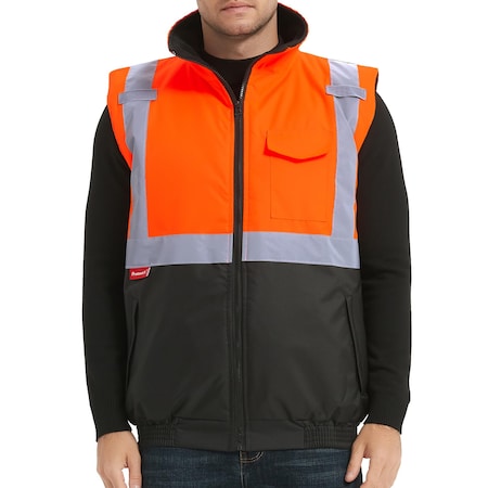 Protectx Winter Safety Vest, Class 2 High Visibility with Pockets, Orange ST-WV300D-ORBK-2XL