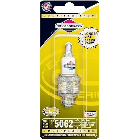 Briggs & Stratton Extended Life Spark Plug, 14 mm Thread, 1316 in Hex, Platinum 5062K