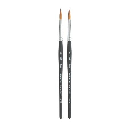 Princeton Aqua Elite Round Brush, Synthetic Bristles, Short Handle Watercolor Paintbrush, Black, Size 6, 2PK P4850R6