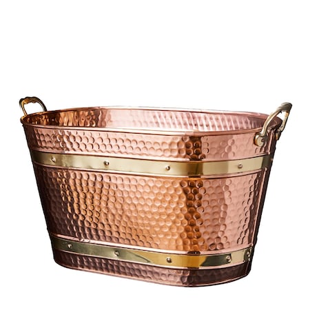 Kings County Tools Copper Metal Tub with Sturdy Brass Handles 25QT Heavy Duty Metal Basket GW86A09-02