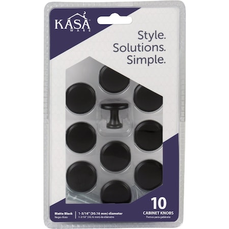 Hardware Resources KasaWare 1-3/16''Diameter Matte Black Flat Round Knob, 10PK K997MB-10