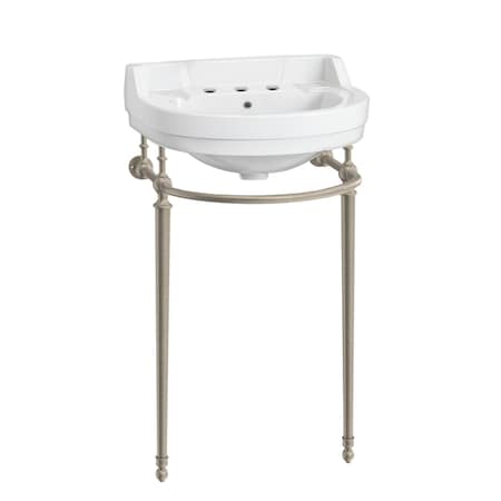 Whitehaus Collection 22 in Console Sink With Semi-Circular Bowl, Single Faucet Drilling, Brass Leg Supports and Overflow WHV022-L32-3H-BN