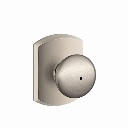 Schlage Residential Plymouth Knob with Greenwich Rose Privacy Lock with 16080 Latch and 10027 Strike Satin Nickel F40PLY619GRW