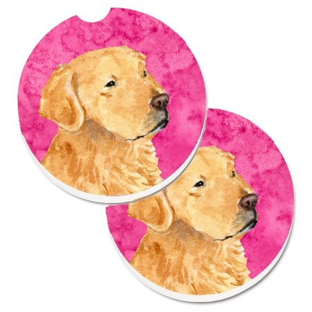 Carolines Treasures Pink Golden Retriever  Cup Holder Car Coaster, PK2 SS4752-PKCARC