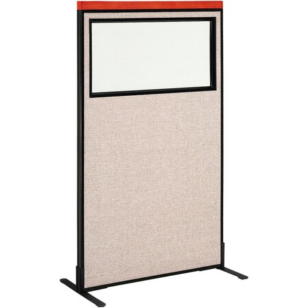 Global Industrial Interion Deluxe Freestanding Office Partition Panel w/Partial Window 36-1/4"W x 61-1/2"H Tan 694683WFTN