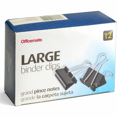 Officemate Binder Clips, Large, Black/Nickel, PK12, 12PK 99100