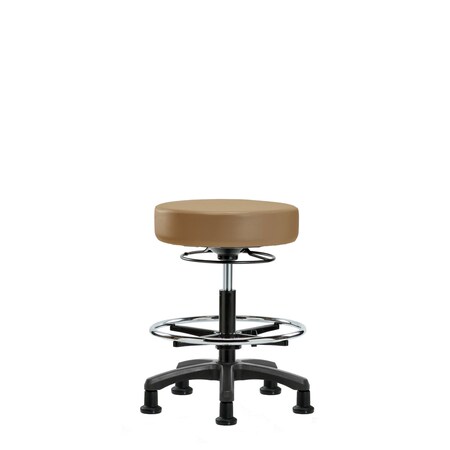 Blue Ridge Ergonomics Vinyl Mini-Stool-Medium Bench Height with Chrome Foot Ring & Stat Glides in Taupe Trailblazer Vinyl VMBMS-RG-CF-RG-8584