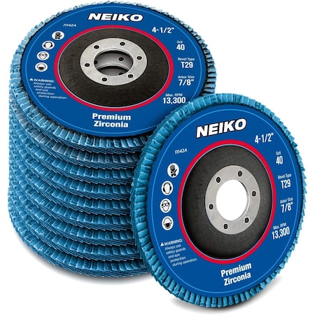 Neiko Zirconia Flap Discs, 40 Grit, Angled T29, 10PK 11142A