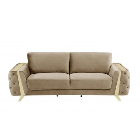 Homeroots 90" Beige Velvet Sofa With Gold Legs 491054