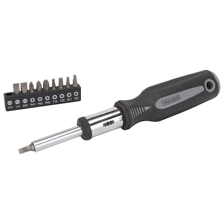 Vulcan Ratchet Screwdriver, 7-7/8 in OAL, PP & TPR Handle, Magnetic SDZ-0320