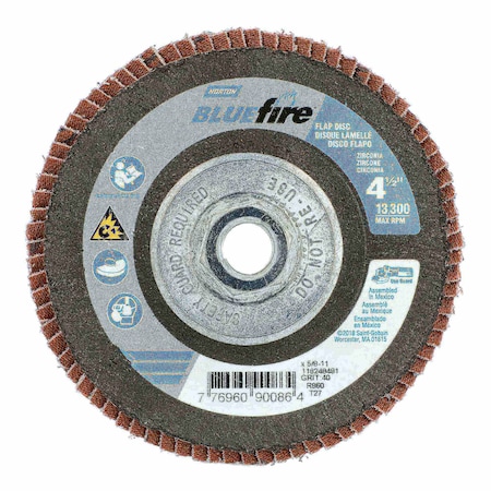Norton Abrasives Flap Disc, Zirconia Alumina, 4 1/2" dia 77696090086