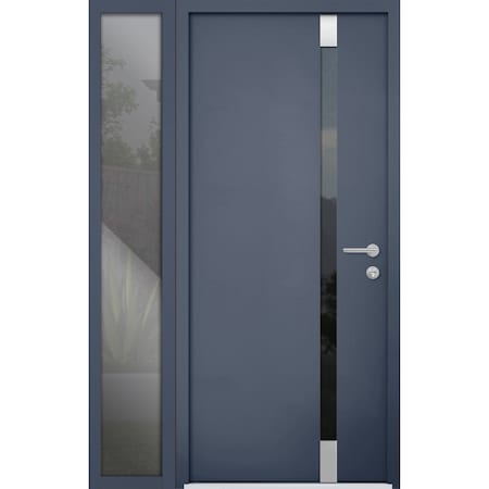 Vdomdoors Steel Door Cynex 6777 Grey Sidelight Exterior Window Stainless Inserts Single Modern Painted-W36+14 CYNEX6777EXD-GRE-W36+14 x H80-Left-hand Inswing