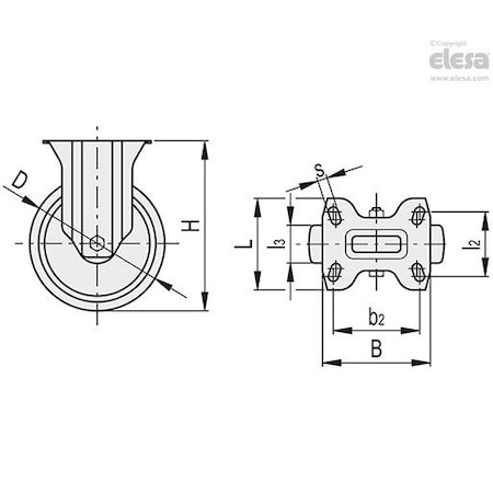 Elesa 448102 Castors stainless steel bracket Injected polyurethane coating, Fixed plate bracket 448102