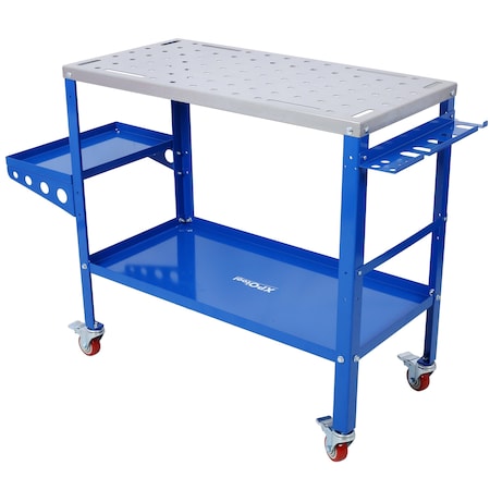 Edendirect 36inx18in Steel Welding Table with Lockable Casters, Tool Tray, and 5/8-Inch Fixture Holes ED-W465P176039