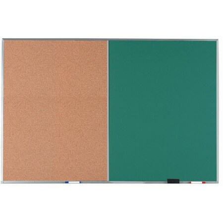 Aarco Combination Board, Natural Pebble Grain Cork Bulletin Board/Green Chalkboard w/ Al Frame, 48''Hx72''W DCO4872G