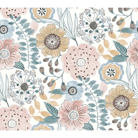 York Wallcoverings Artistic Bouquet Ochre and Ocean Wallpaper ZM2891