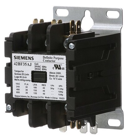 Siemens Definite Purpose Contactor, 208V-240V AC, 3 P, Non-Reversing, 3 Phase, Quick Connect & Screw 42BF35AG
