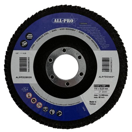 Cooper Lighting Flap Disc, 4 1/2", 7/8", ZA, T27, 80 Grit, 10PK ALPFD29031