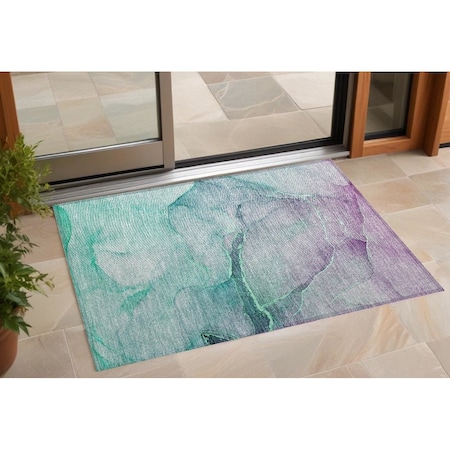 Homeroots 2' X 3' Green Abstract Washable Non Skid Indoor Outdoor Area Rug 559784