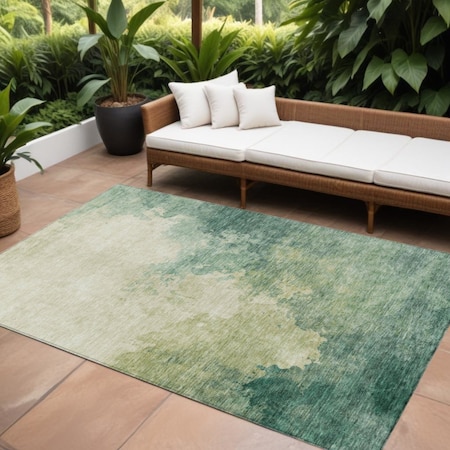 Homeroots 10' X 14' Green And Ivory Abstract Washable Indoor Outdoor Area Rug 604796