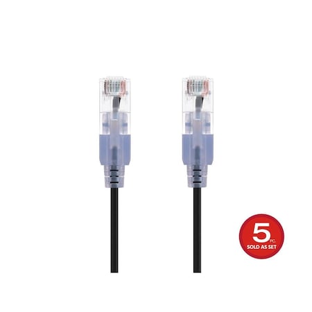 Monoprice Slim Cat6A Cable, 5 Pack, 7 ft.Black 15137