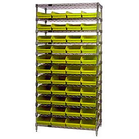 Global Industrial Chrome Wire Shelving with 44 4"H Plastic Shelf Bins Yellow, 36x18x74 268974YL