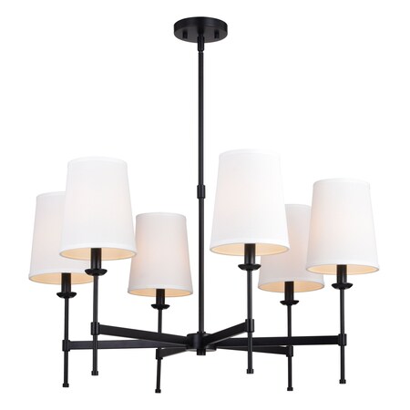 Vaxcel Camden 6 Light Matte Black Chandelier Fixture White Fabric Linen Shade, LED Compatible H0288