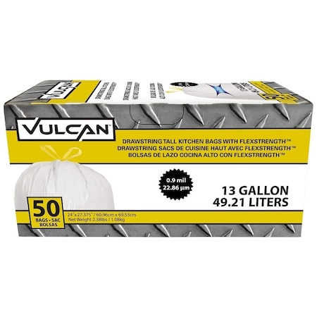 Vulcan Kitchen Trash Bag, 13 gal, White FG-O3812-04