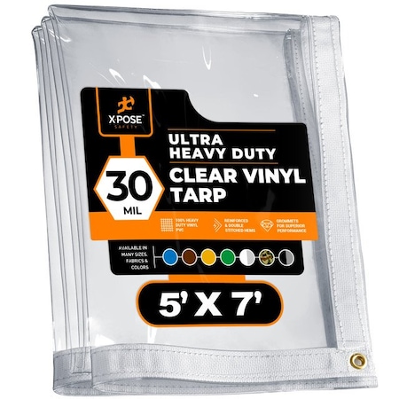 Xpose Safety Heavy Duty Tarp, 5 ft x 7 ft, 30 Mil, Clear, Vinyl CVT30-57