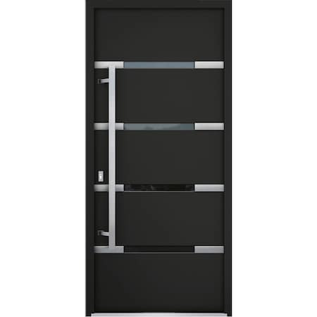 Vdomdoors Steel Door Deux 1105 Black Enamel Stainless Inserts Entry Door Painted W36xH80 Right hand Inswing DEUX1105EXD-BLK-W36 x H80-RH-I