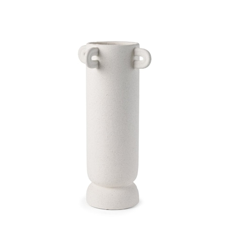 Homeroots 16" Off White Cylinder Ceramic Table Vase With Handles 608366