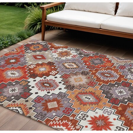 Homeroots 9' X 12' Rust Lavender And Ivory Southwestern Washable Indoor Outdoor Area Rug 632279