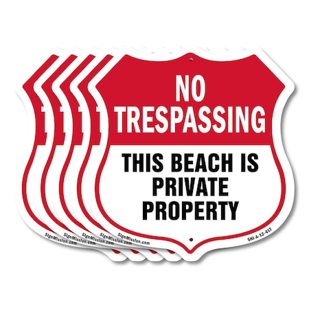 Signmission No Trespassing Shield Sign This Beach Is, 12 inch X 12 inch, Aluminum Metal Sign, 5PK SHI-A-5Pack-12-417