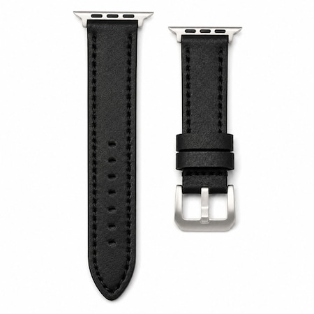 Elegani Leather Band Compatible with Apple Watch 45mm, Black, Silver, Black, Yellow Gold, Rose Gold Buckle LSCHPAM-BLK-45