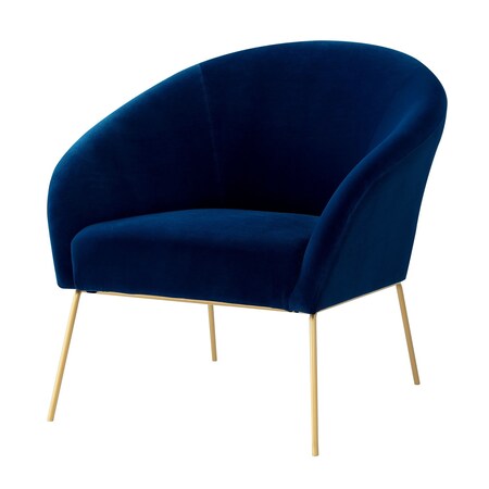 Homeroots 31" Navy Blue And Gold Velvet Barrel Chair 534133