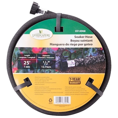Landscapers Select 25 ft L Soaker Water Hose, Rubber Tube, Black P174-161101