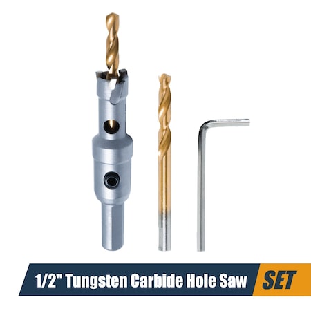 Powertec 1/2in Tungsten Carbide Hole Saw for Soft & Hard Metal with Titanium-Plated Pilot Drill Bit 14902