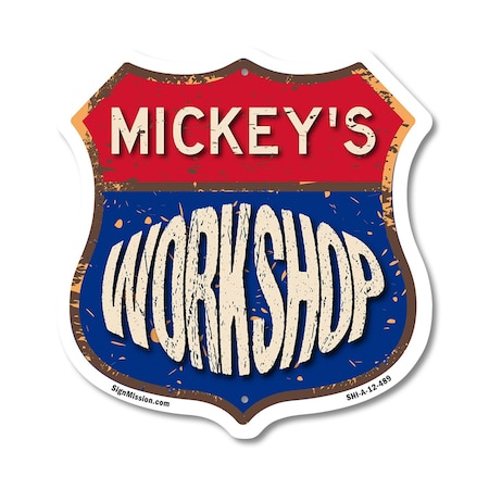 Signmission Mickey's Workshop, 12 Inch X 12 Inch, Aluminum Metal Sign SHI-A-12-489-MICKEY