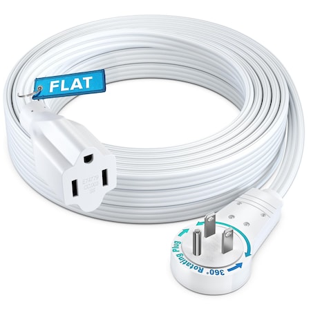 Maximm 15ft 360 degrees Flat Plug Extension Cord, Slim Under Carpet Design, White ADW-360-31F15-16W0