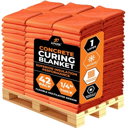 Xpose Safety Pack of 42 1 Layer Concrete Curing Blanket, 6ft x 25ft, R-3.13, air, R-1.08 surface, Orange, 42PK CCB-1L-42-X