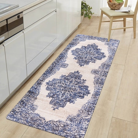 World Rug Gallery Distressed Medallion Cushioned Anti Fatigue Standing Kitchen Mat 18 ft x 47 ft Blue WR18BLUE18X47