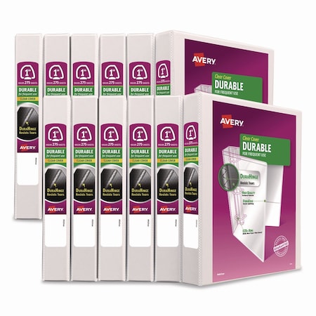 Avery Durable View Binder with DuraHinge and EZD Rings, 3 Rings, 1" Capacity, 11 x 8.5, White, 12PK 09301CT