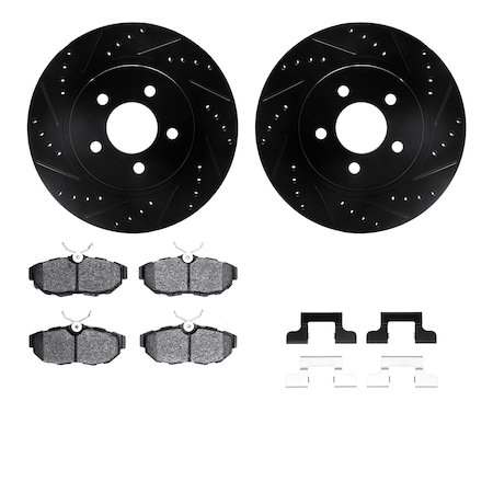 Dynamic Friction Co DFC Rotors-Drilled & Slotted-Black w/ 5000 Advanced Brake Pads Incl Hdw 8512-54041