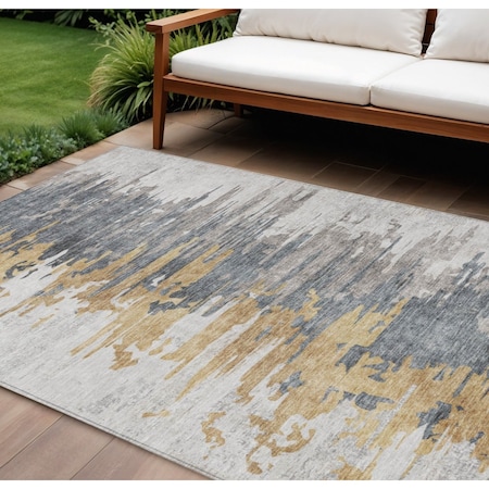 Homeroots 10' X 14' Ivory Charcoal And Silver Abstract Washable Indoor Outdoor Area Rug 582397