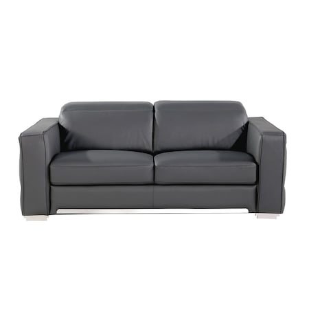 Homeroots 71in Dark Gray and Silver Italian Leather Loveseat 720478