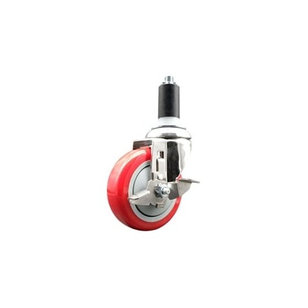 Service Caster 4 Inch 316SS Red Polyurethane Swivel 1-1/4 Inch Expanding Stem Caster Brake SCC-SS316EX20S414-PPUB-RED-TLB-114