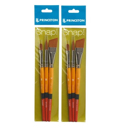 Princeton Snap! Brush Set No. 1, Synthetic Bristles, Short Handle Mixed Media Paintbrush, 3-Piece Set, 2PK P9650SET1