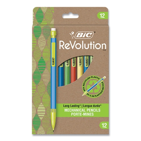 Bic ReVolution Mechanical Pencil, 0.7 mm, HB #2, Black Lead, Assorted Barrel Colors, 12PK MPE12-BLK